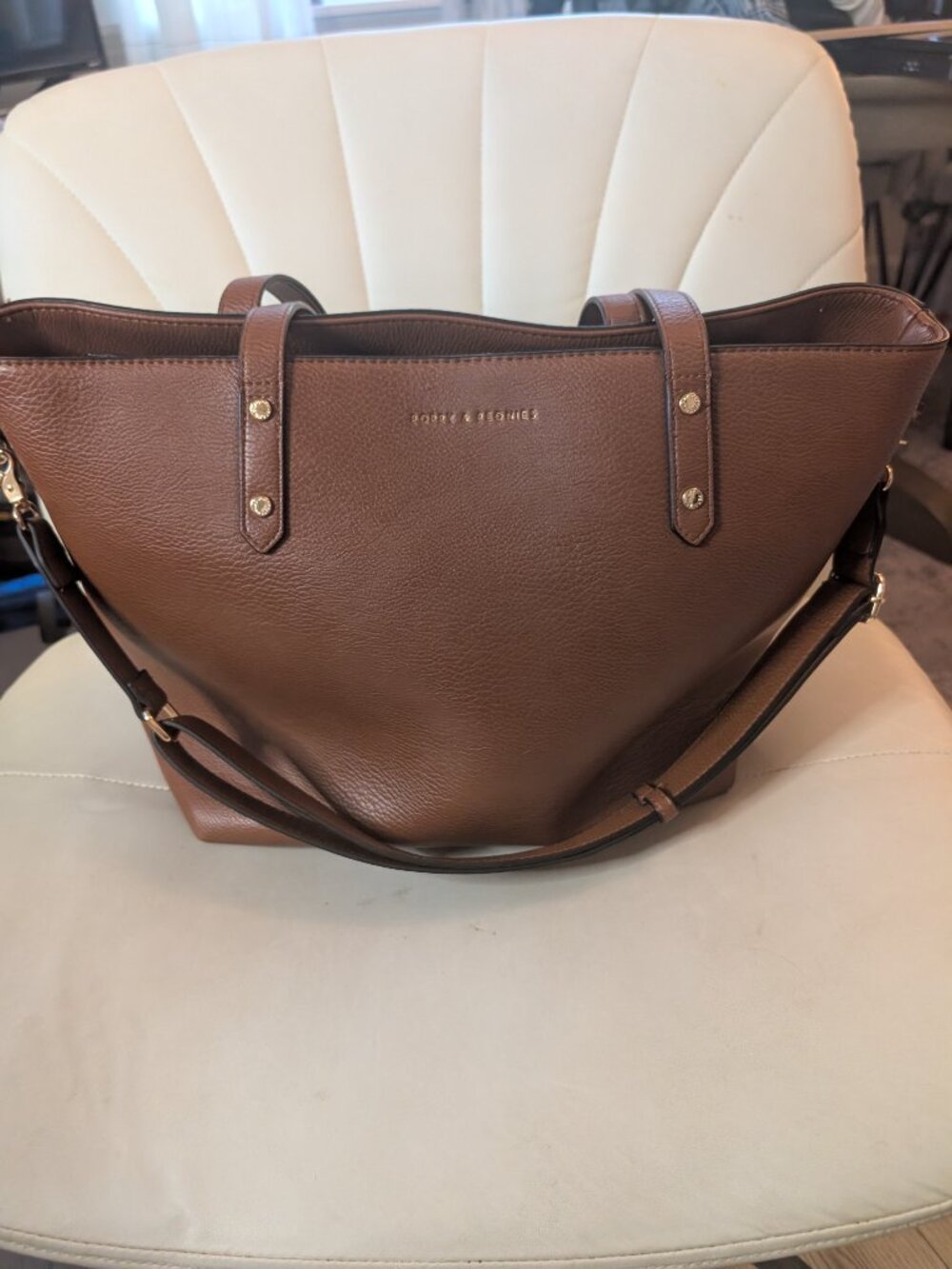 Poppy & Peonies Go Getter Brown Cognac Leather Laptop Tote Bag